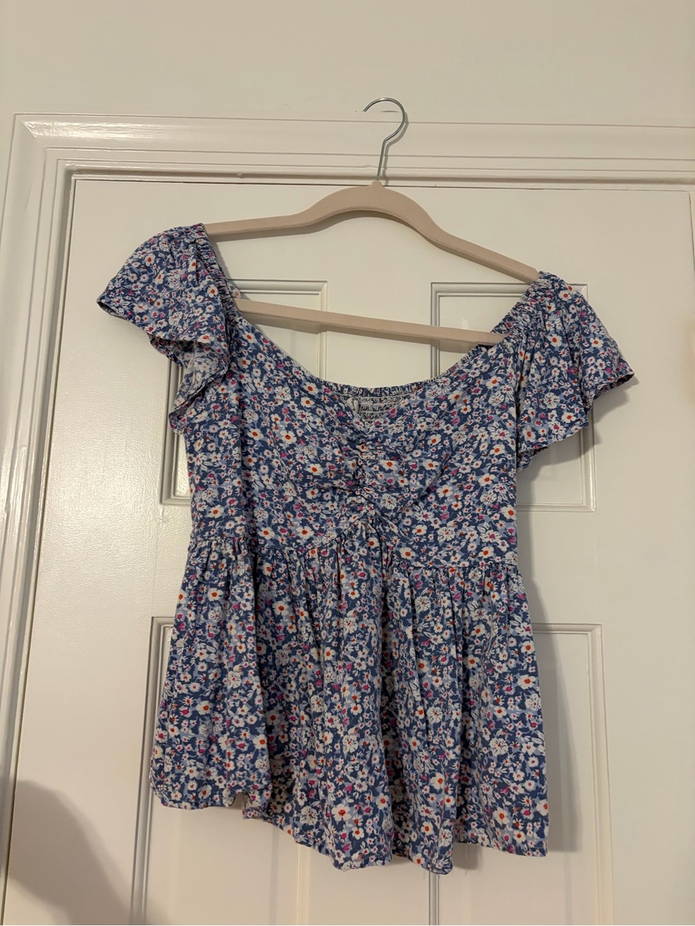 Women’s Blue Floral Off-Shoulder Top